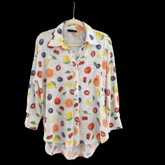 Nally & Millie Women's Fruit Print Hi-Low Button-up Shirt Blouse Multicolor S/M - Picture 4 of 4